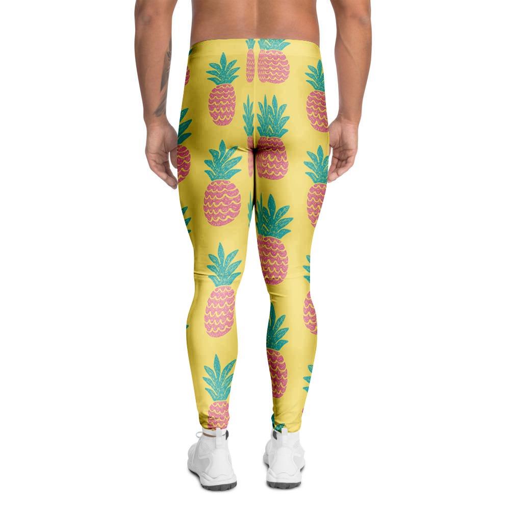 Yellow Pineapple Print Men's Leggings-grizzshop