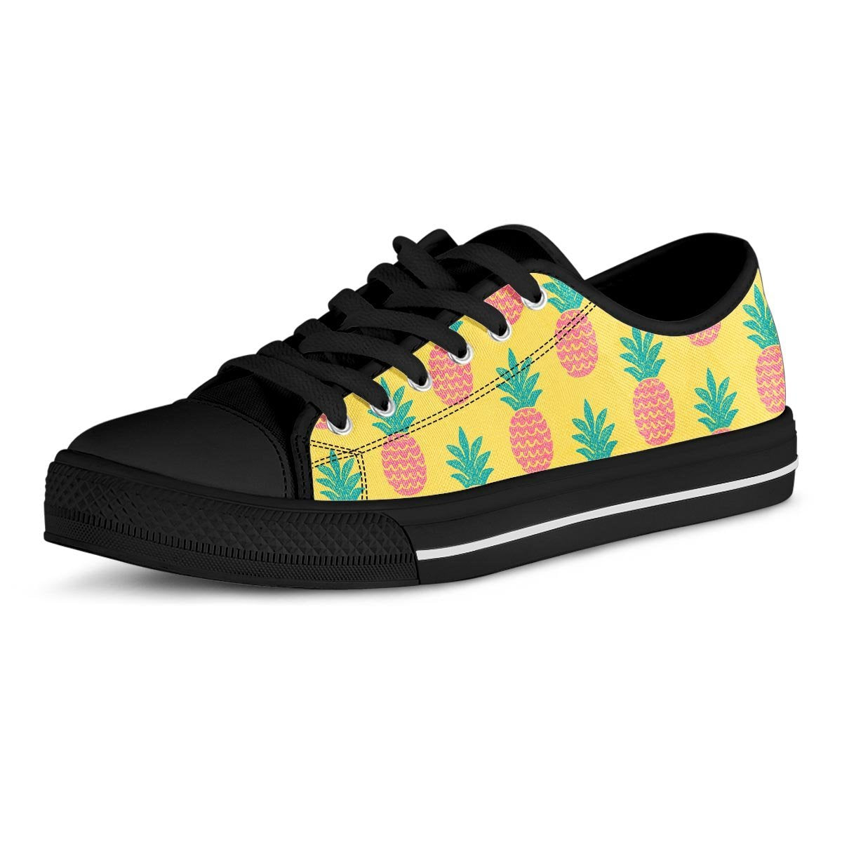 Yellow Pineapple Print Men's Low Top Shoes-grizzshop