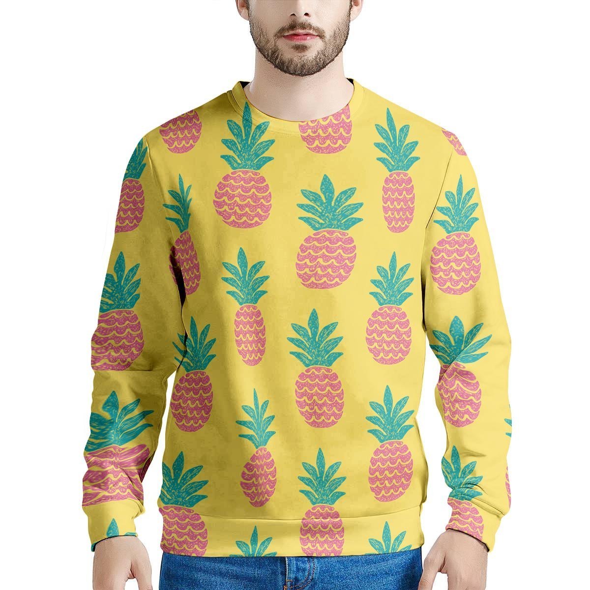 Yellow Pineapple Print Men's Sweatshirt-grizzshop
