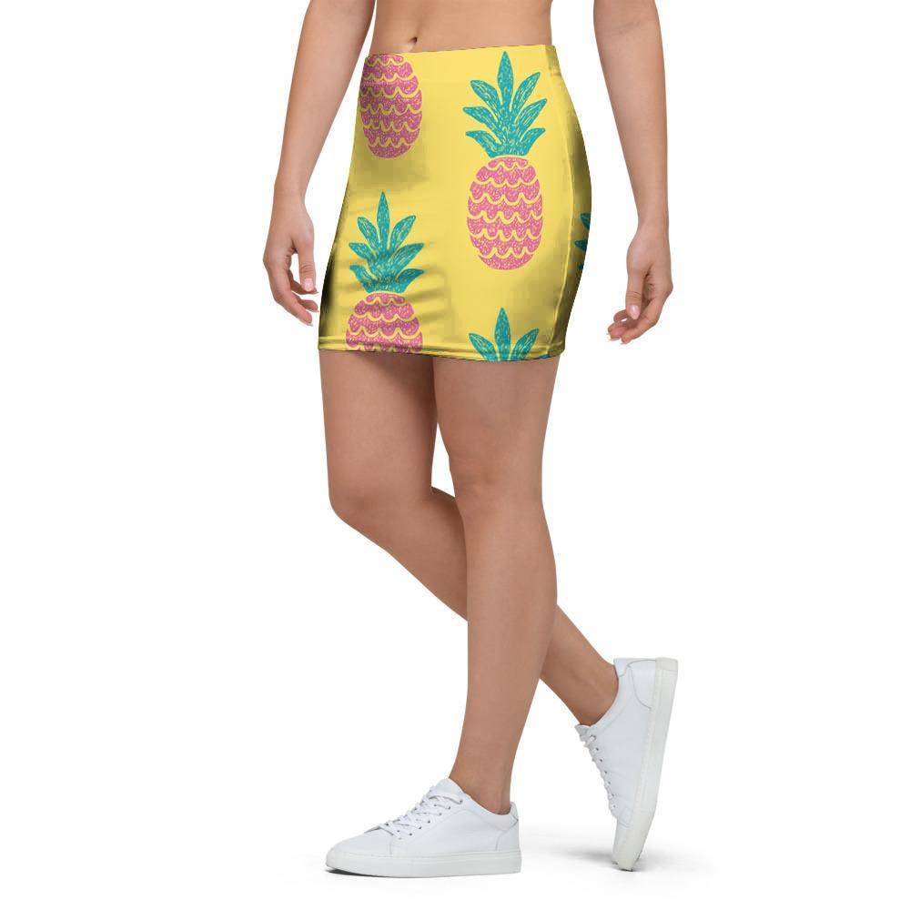 Yellow Pineapple Print Mini Skirt-grizzshop
