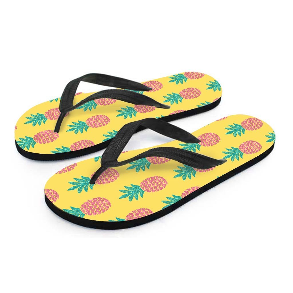 Yellow Pineapple Print Women's Flip Flops-grizzshop