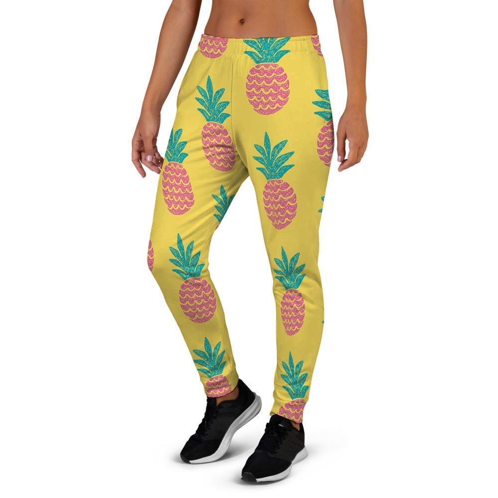 Yellow Pineapple Print Women's Joggers-grizzshop