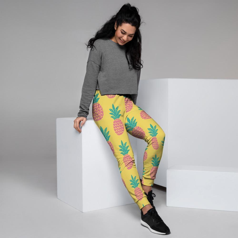 Yellow Pineapple Print Women's Joggers-grizzshop