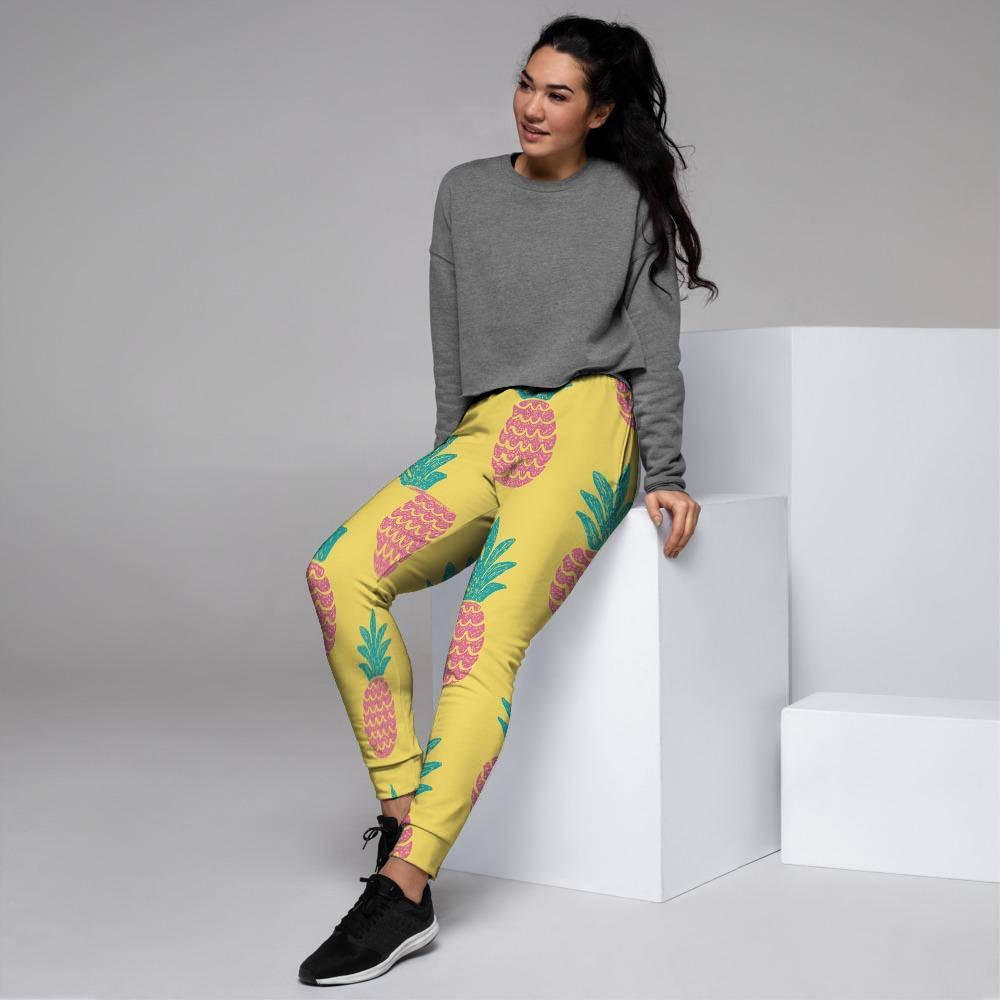 Yellow Pineapple Print Women's Joggers-grizzshop