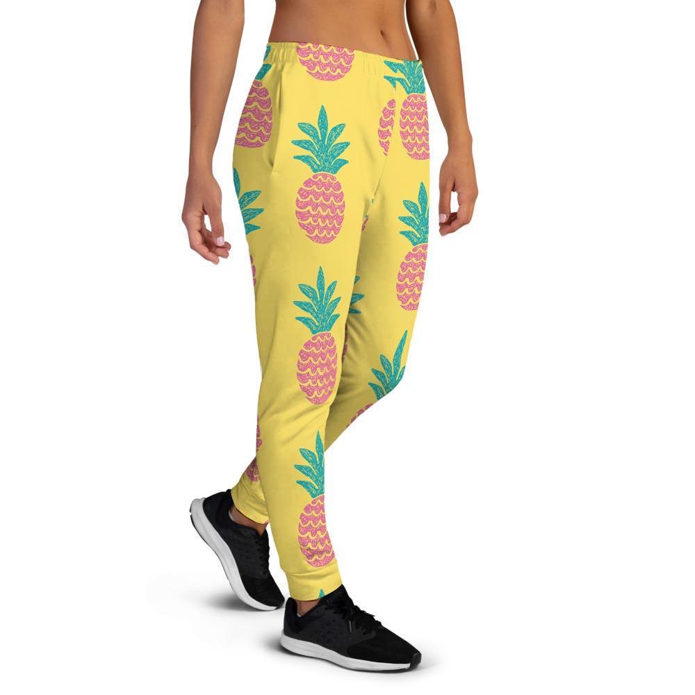 Yellow Pineapple Print Women's Joggers-grizzshop