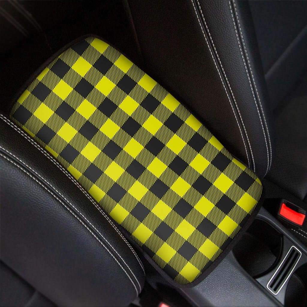 Yellow Plaid Car Console Cover-grizzshop