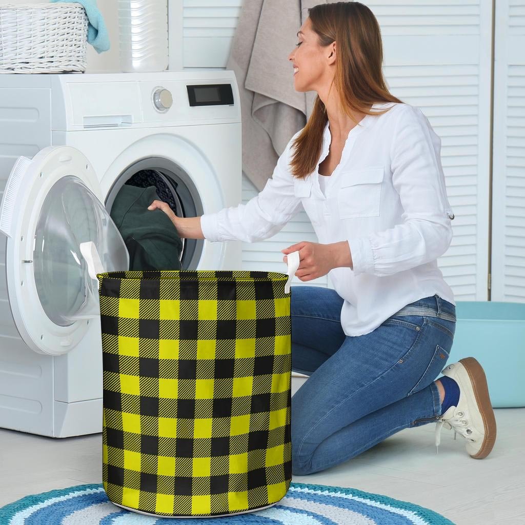 Yellow Plaid Laundry Basket-grizzshop