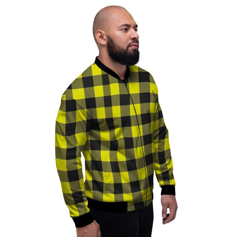Yellow Plaid Men's Bomber Jacket-grizzshop