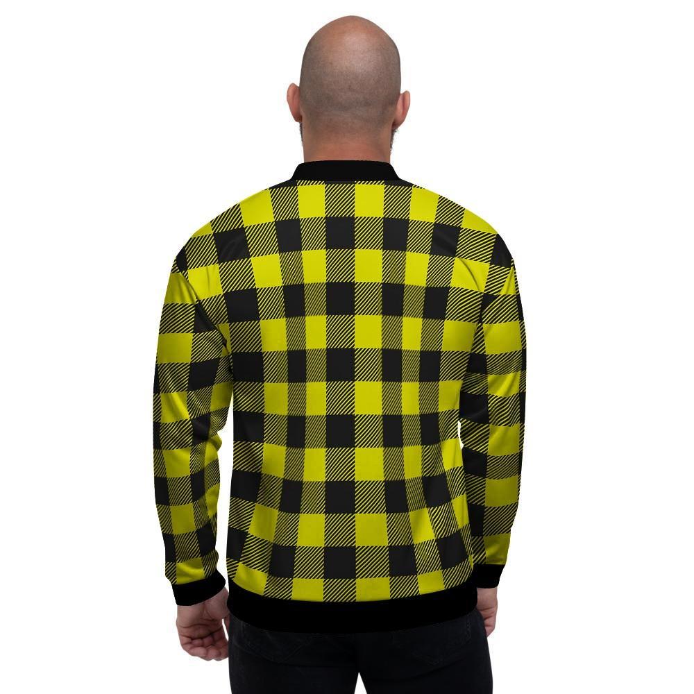 Yellow Plaid Men's Bomber Jacket-grizzshop