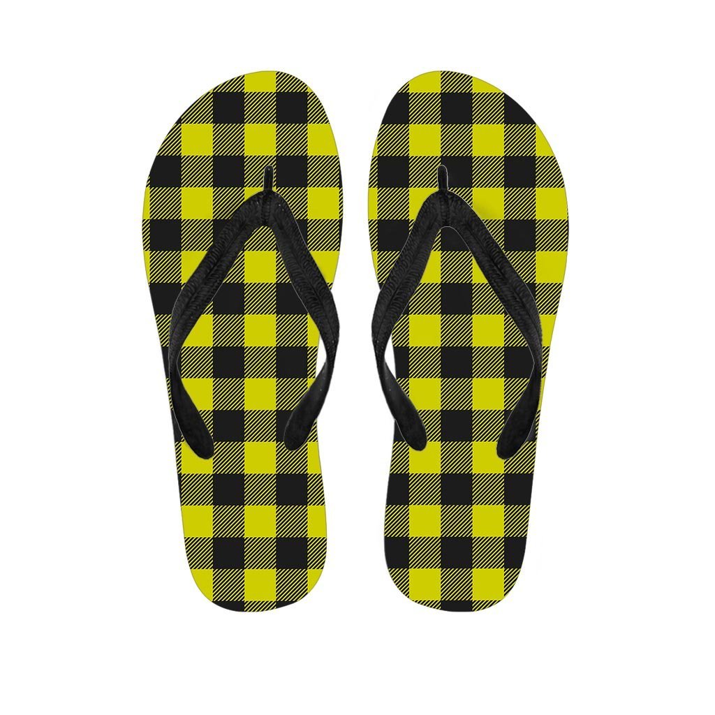 Yellow Plaid Men's Flip Flops-grizzshop