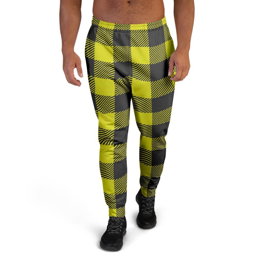Yellow Plaid Men's Joggers-grizzshop