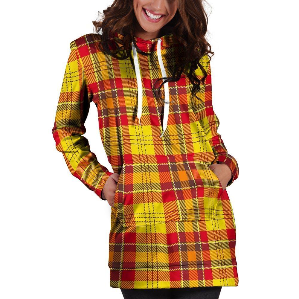 Yellow Plaid Tartan Hoodie Dress-grizzshop