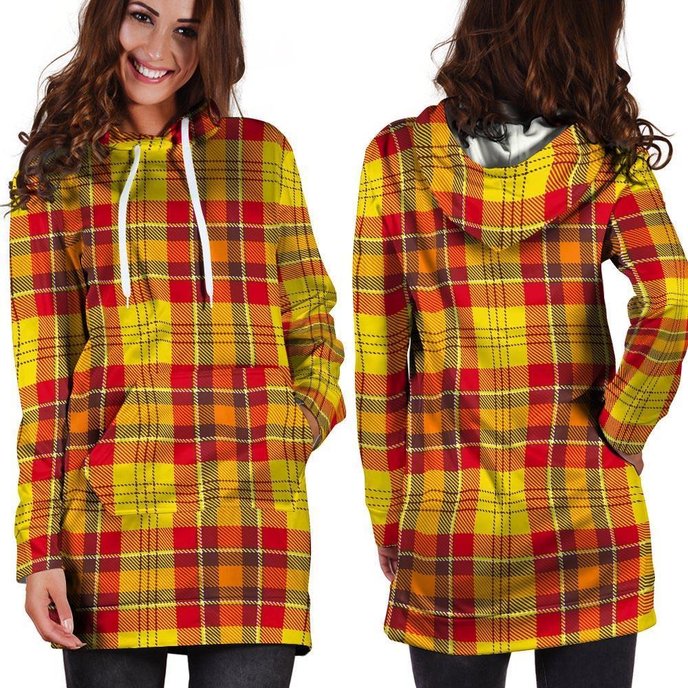 Yellow Plaid Tartan Hoodie Dress-grizzshop