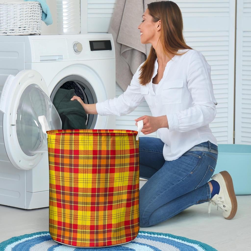 Yellow Plaid Tartan Laundry Basket-grizzshop