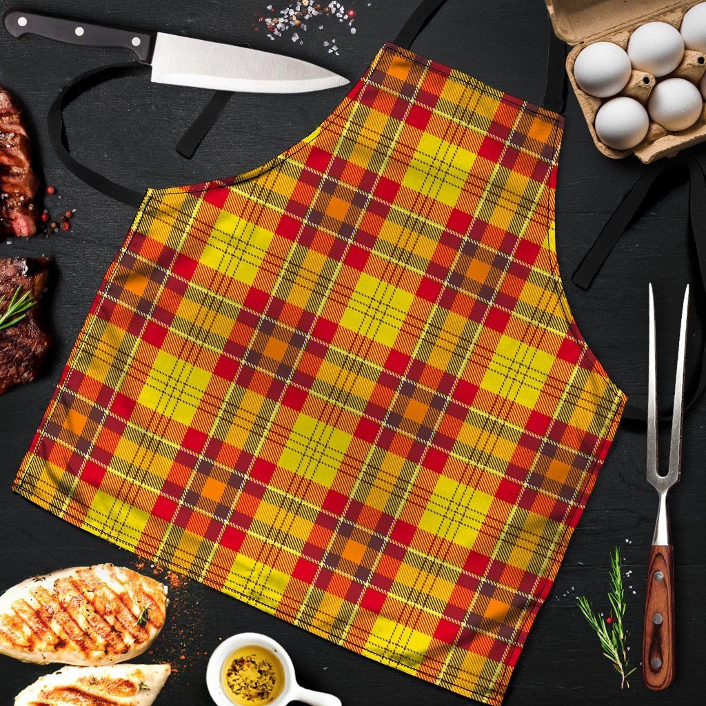 Yellow Plaid Tartan Men's Apron-grizzshop