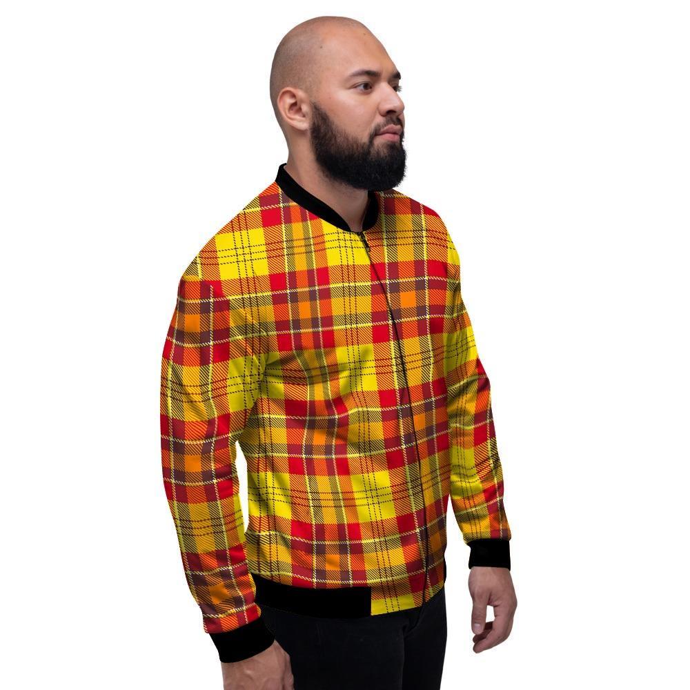 Yellow Plaid Tartan Men's Bomber Jacket-grizzshop