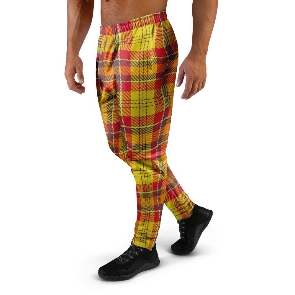 Yellow Plaid Tartan Men's Joggers-grizzshop