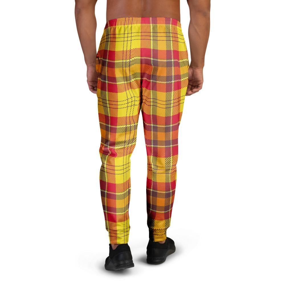 Yellow Plaid Tartan Men's Joggers-grizzshop