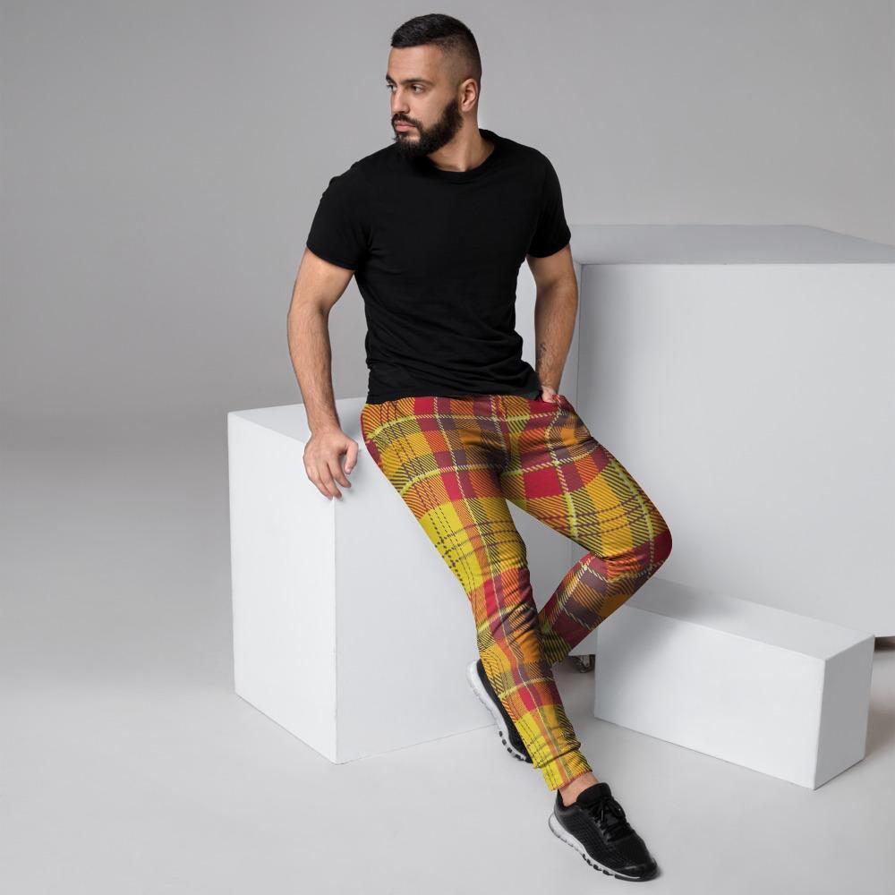 Yellow Plaid Tartan Men's Joggers-grizzshop