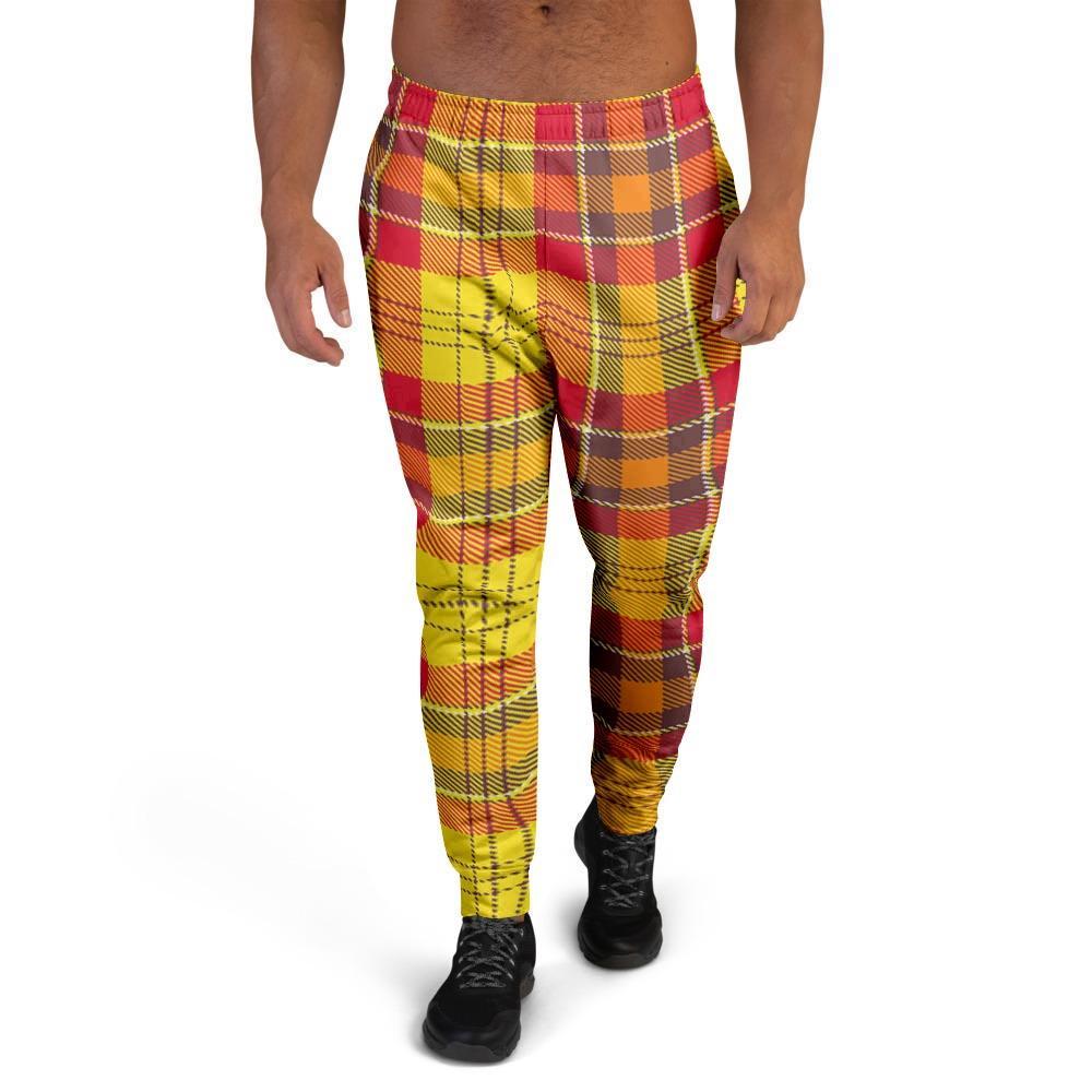 Yellow Plaid Tartan Men's Joggers-grizzshop