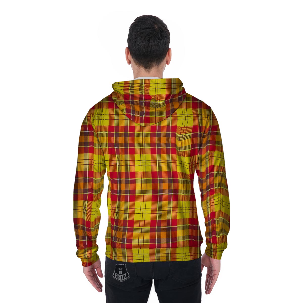 Yellow Plaid Tartan Men's Zip Up Hoodie-grizzshop