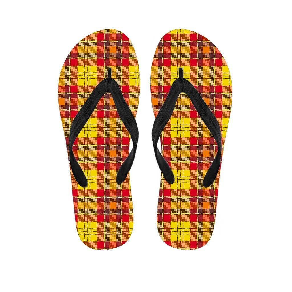 Yellow Plaid Tartan Women's Flip Flops-grizzshop