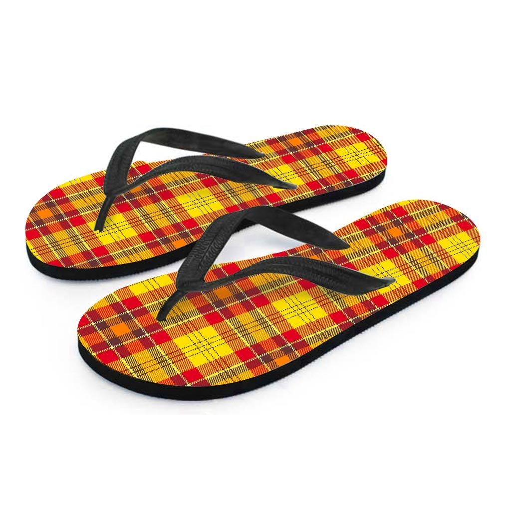 Yellow Plaid Tartan Women's Flip Flops-grizzshop