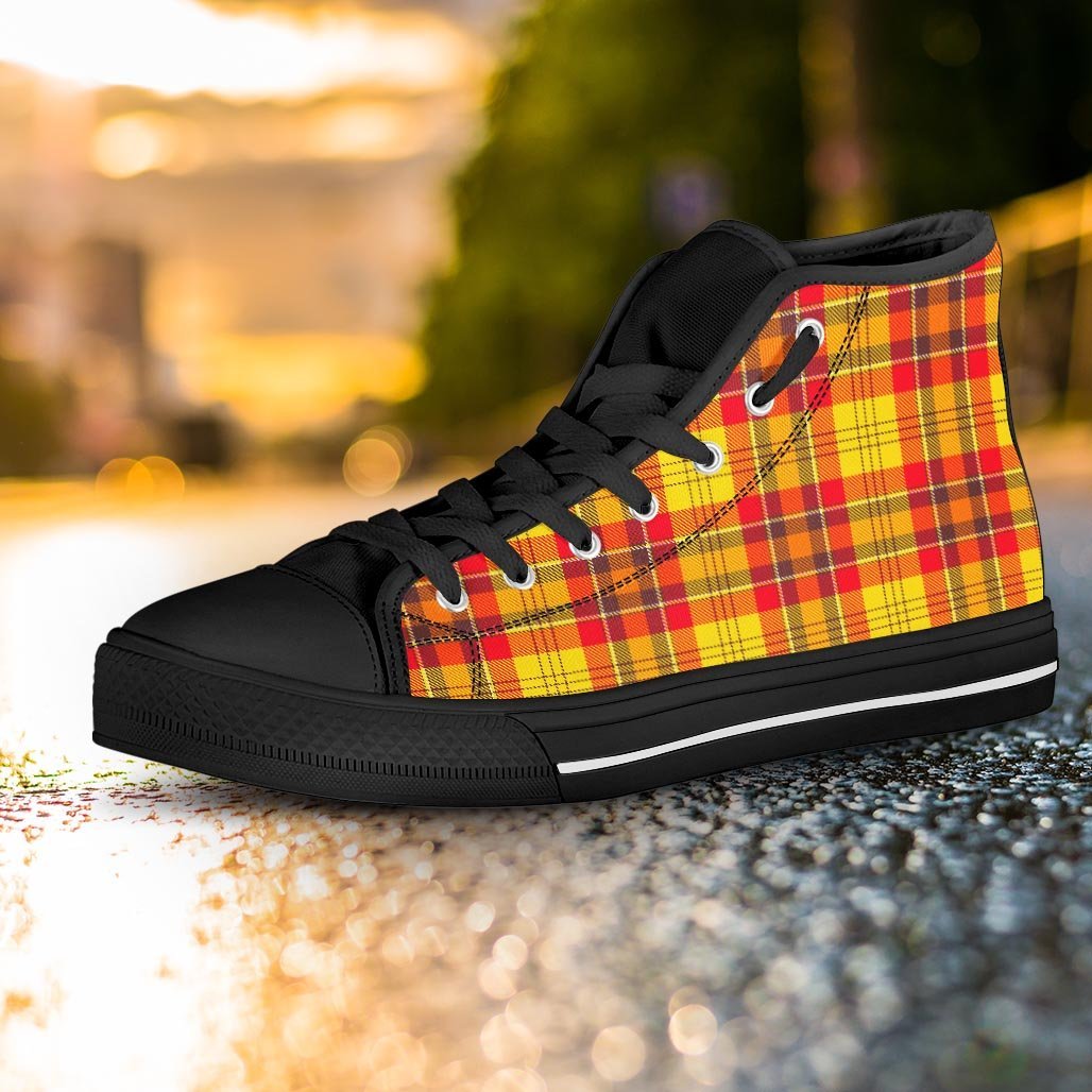 Yellow Plaid Tartan Women's High Top Shoes-grizzshop