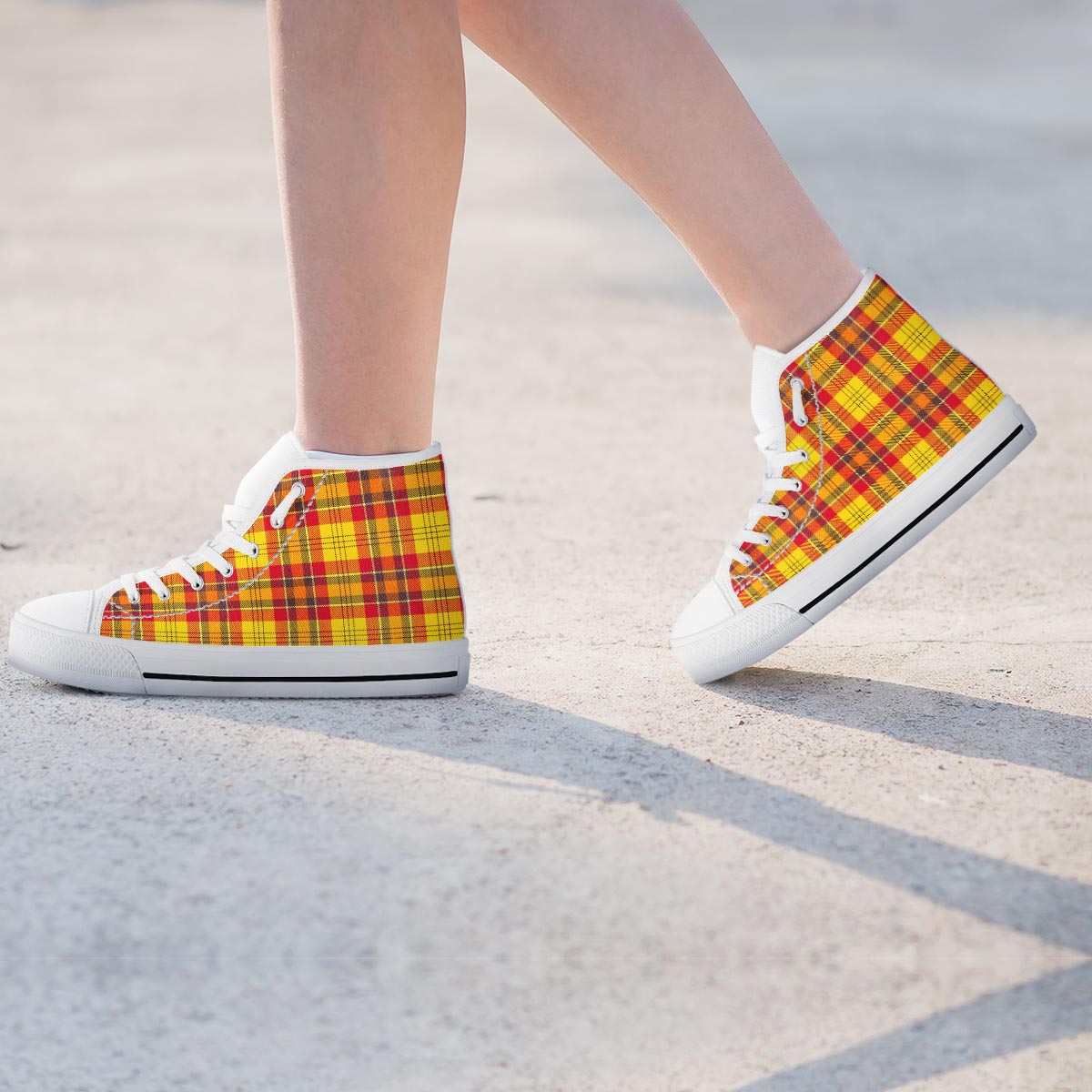 Yellow Plaid Tartan Women's High Top Shoes-grizzshop
