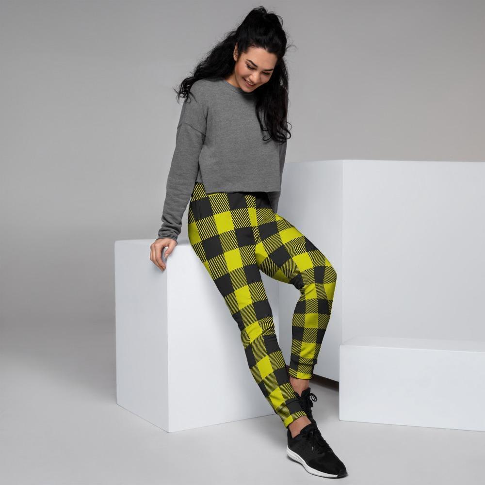 Yellow Plaid Women's Joggers-grizzshop
