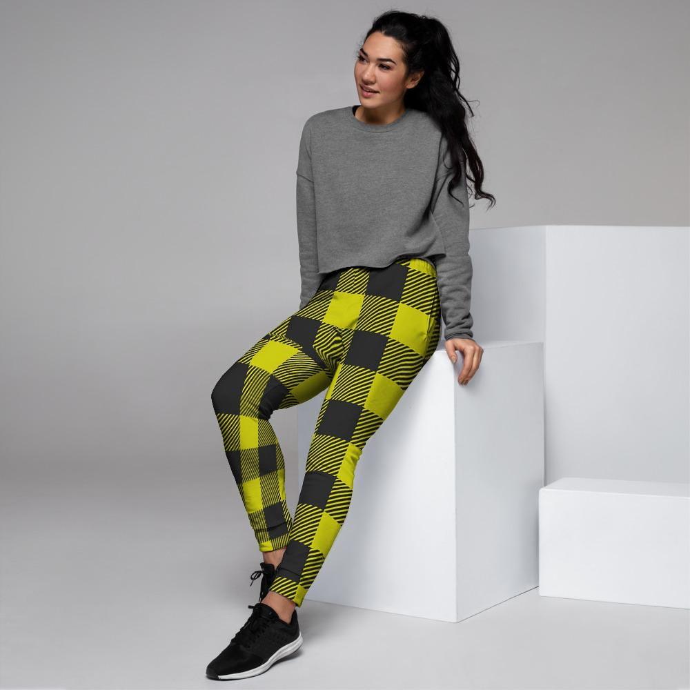 Yellow Plaid Women's Joggers-grizzshop
