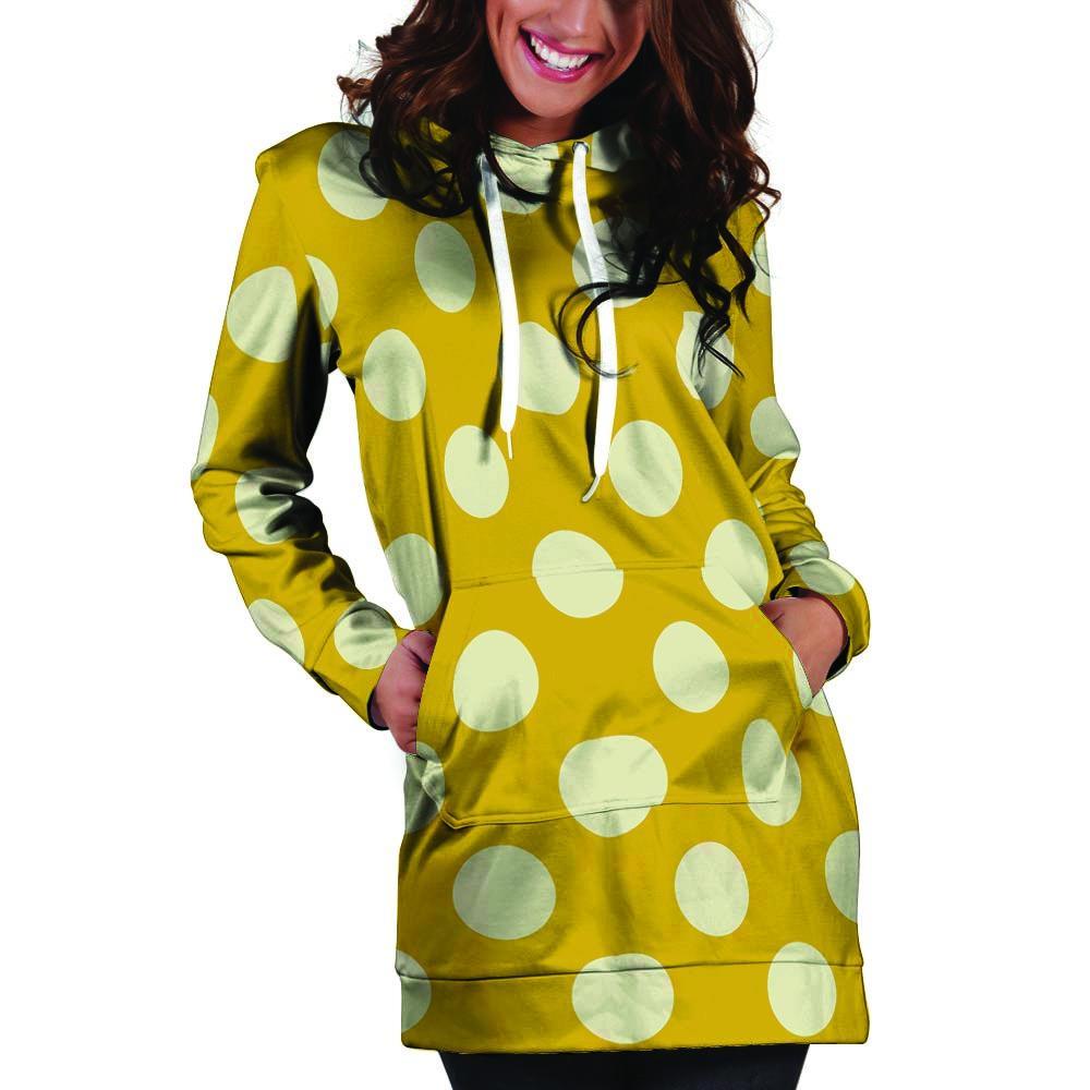 Yellow Polka Dot Hoodie Dress-grizzshop