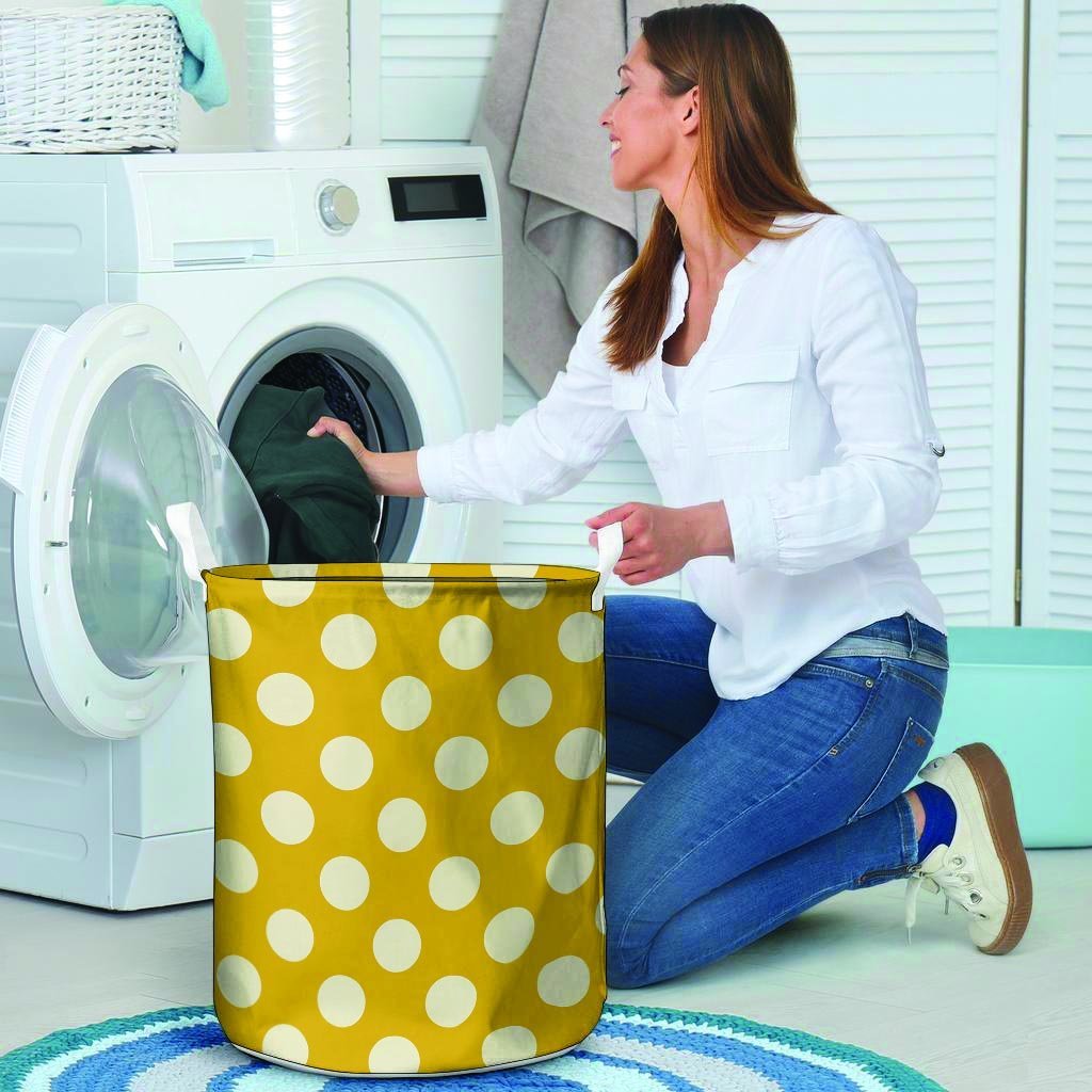 Yellow Polka Dot Laundry Basket-grizzshop