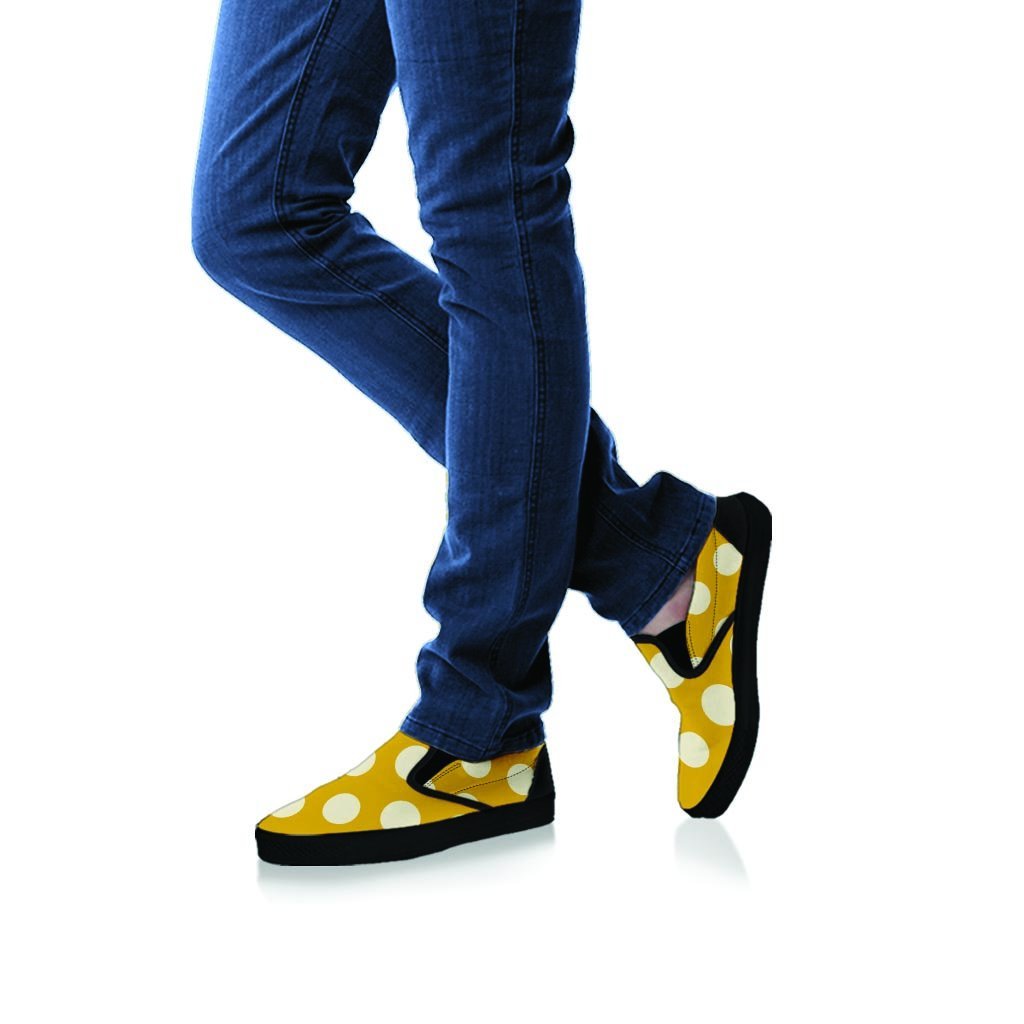 Yellow Polka Dot Men's Slip On Sneakers-grizzshop