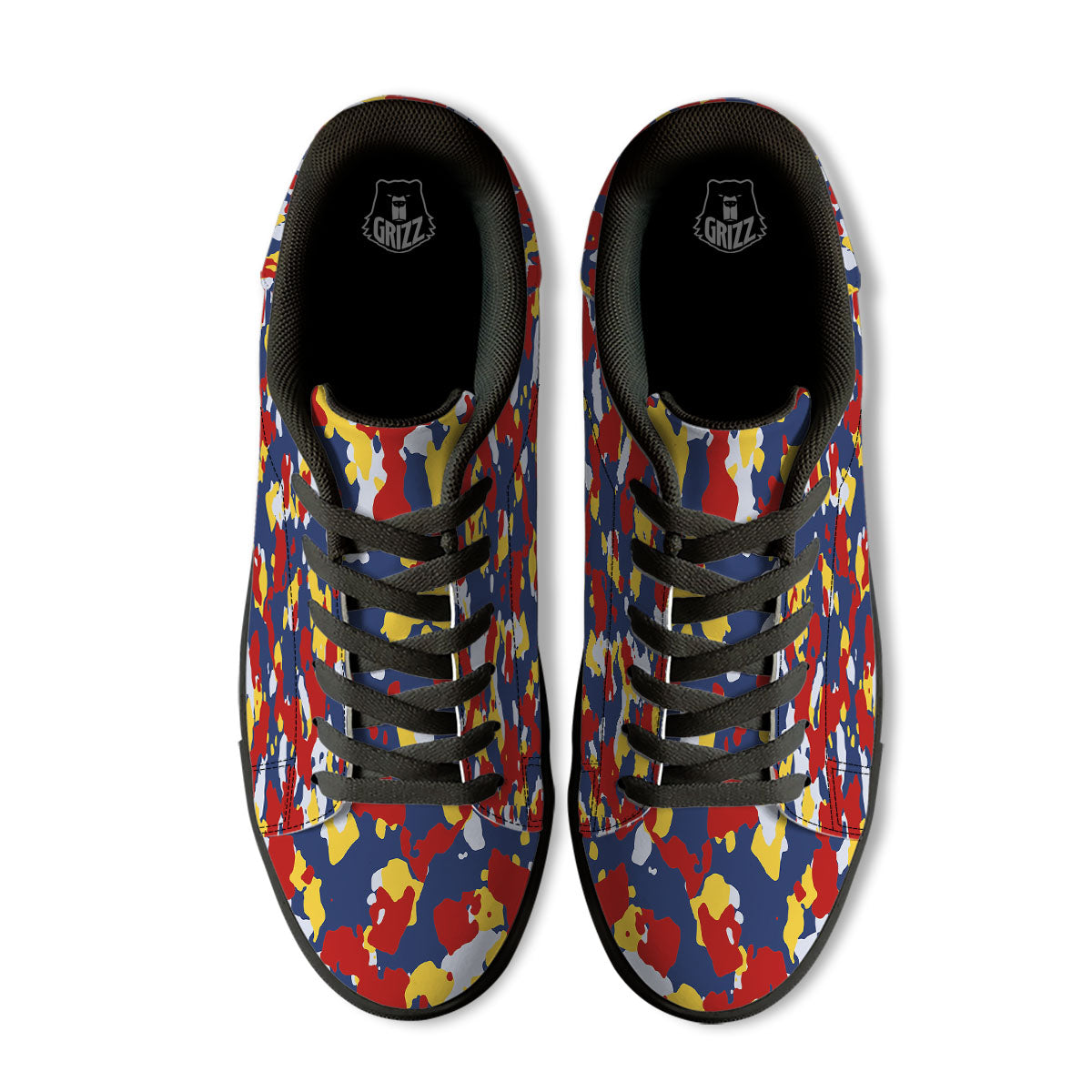 Yellow Red And Blue Camouflage Print Black Low Top Sneakers-grizzshop