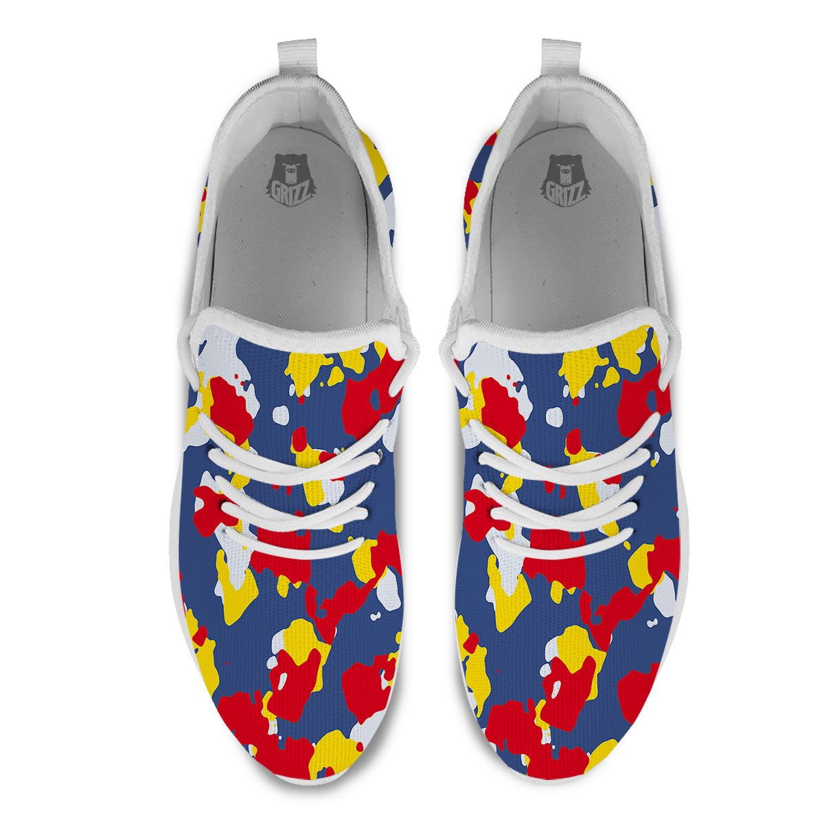 Yellow Red And Blue Camouflage Print White Athletic Shoes-grizzshop