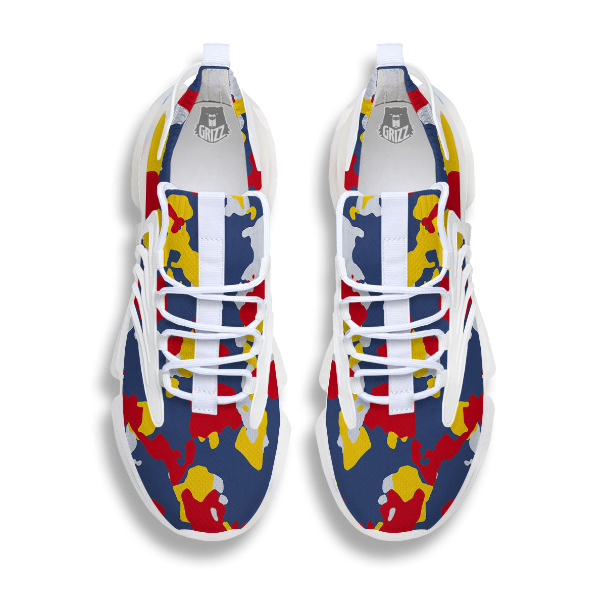 Yellow Red And Blue Camouflage Print White Gym Shoes-grizzshop