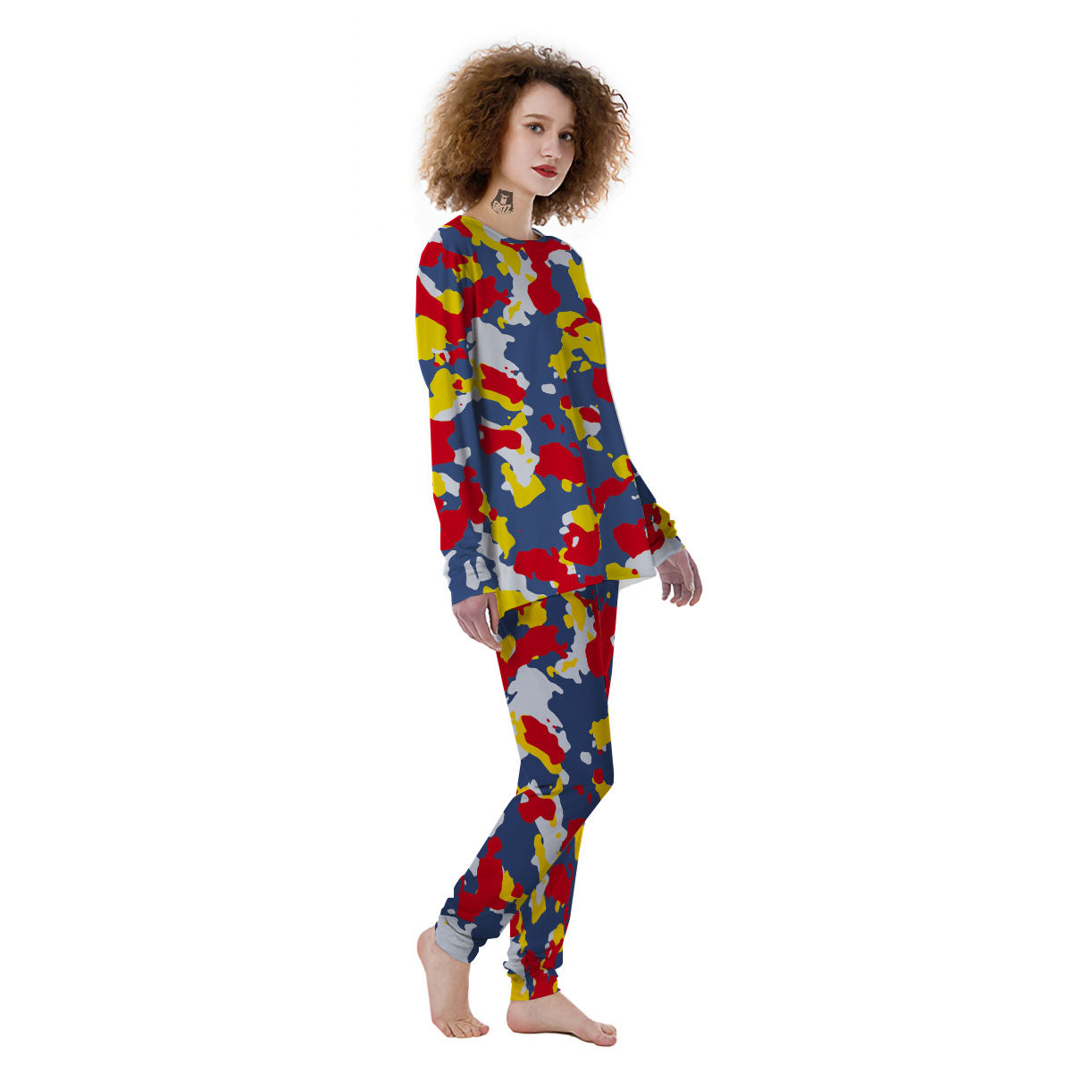 Yellow Red And Blue Camouflage Print Women's Pajamas-grizzshop
