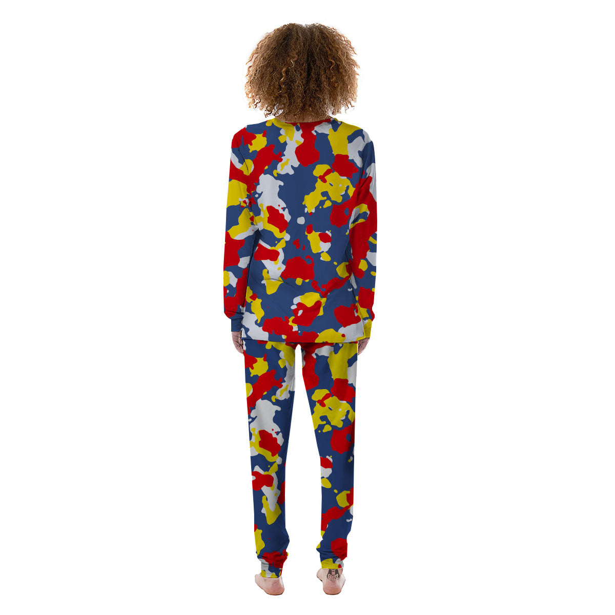 Yellow Red And Blue Camouflage Print Women's Pajamas-grizzshop