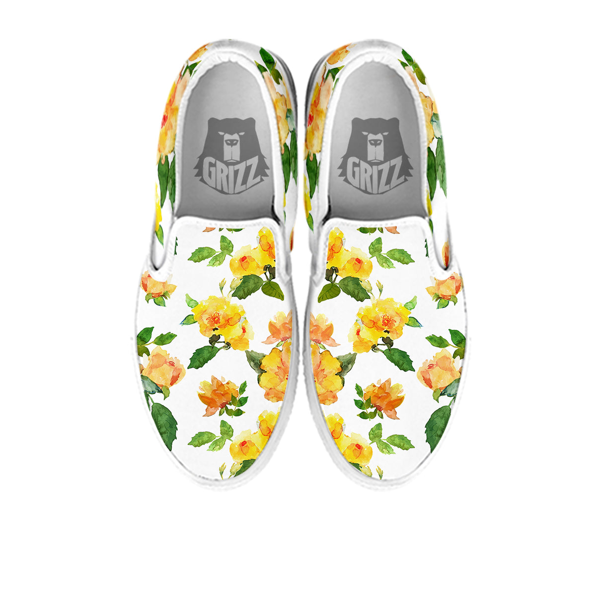 Yellow Rose Watercolor Print Pattern White Slip On Shoes-grizzshop
