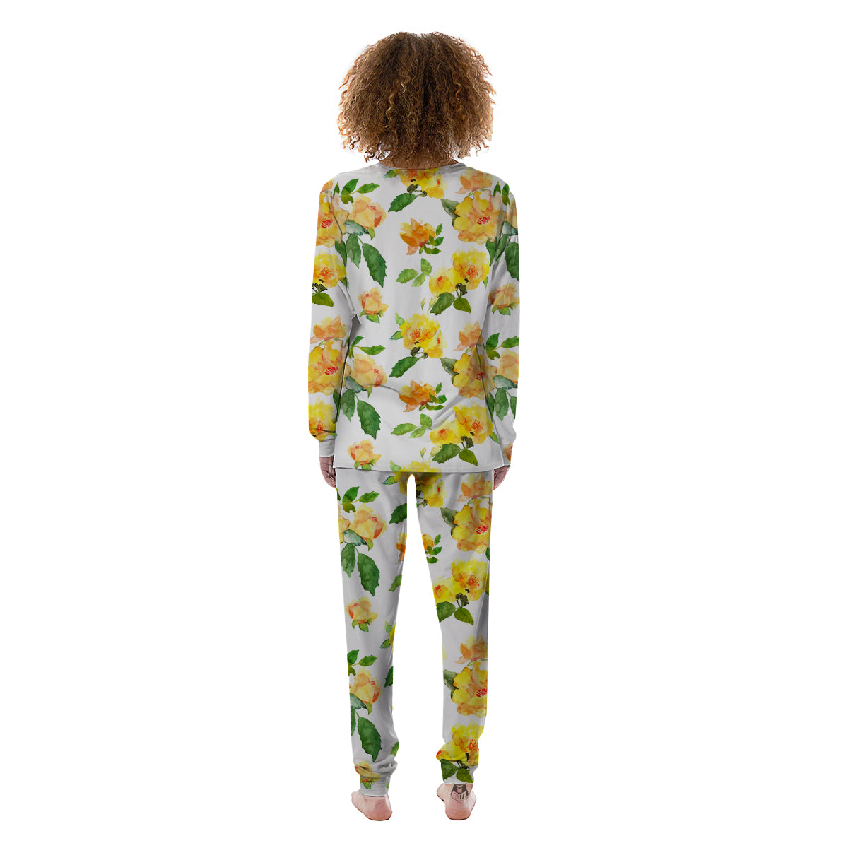 Yellow Rose Watercolor Print Pattern Women's Pajamas-grizzshop
