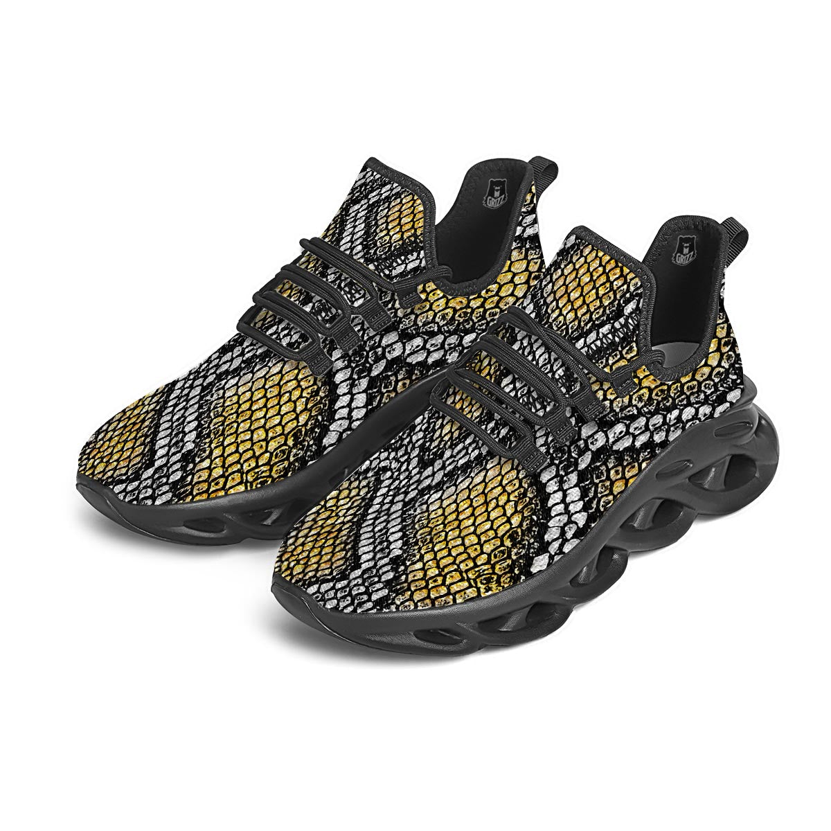 Yellow Snakeskin print Black Running Shoes-grizzshop