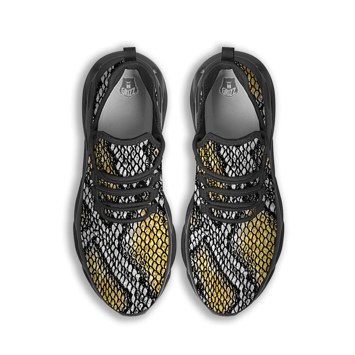 Yellow Snakeskin print Black Running Shoes-grizzshop