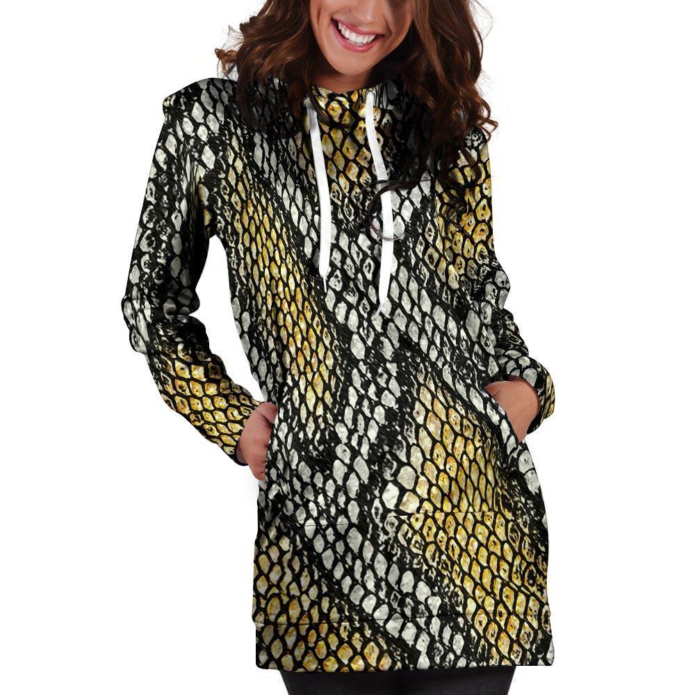 Yellow Snakeskin print Hoodie Dress-grizzshop