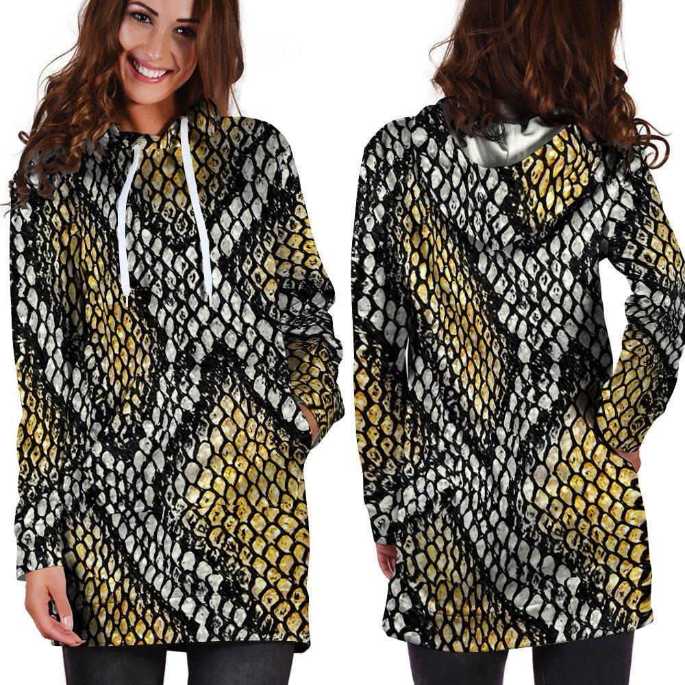 Yellow Snakeskin print Hoodie Dress-grizzshop
