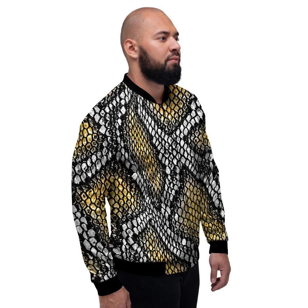 Yellow Snakeskin print Men's Bomber Jacket-grizzshop