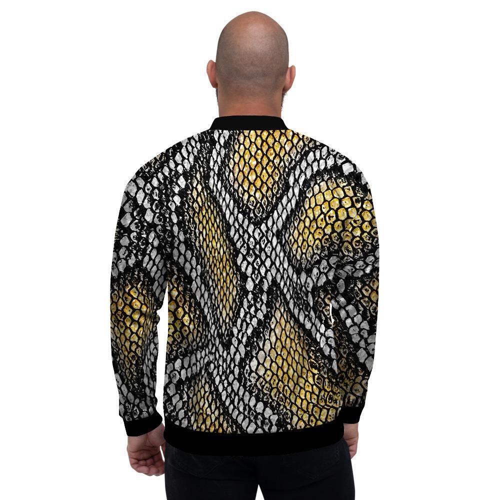 Yellow Snakeskin print Men's Bomber Jacket-grizzshop