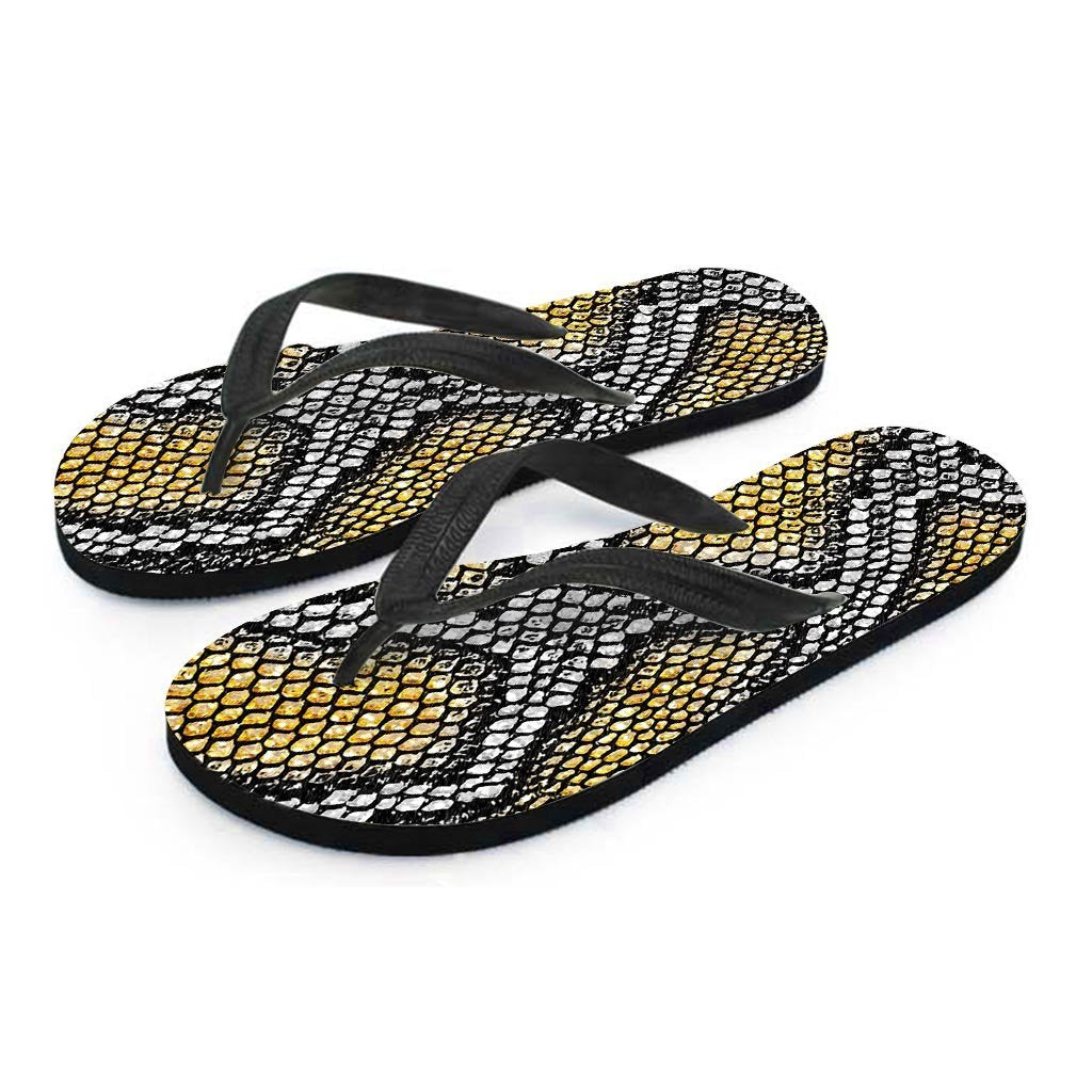 Yellow Snakeskin print Men's Flip Flops-grizzshop