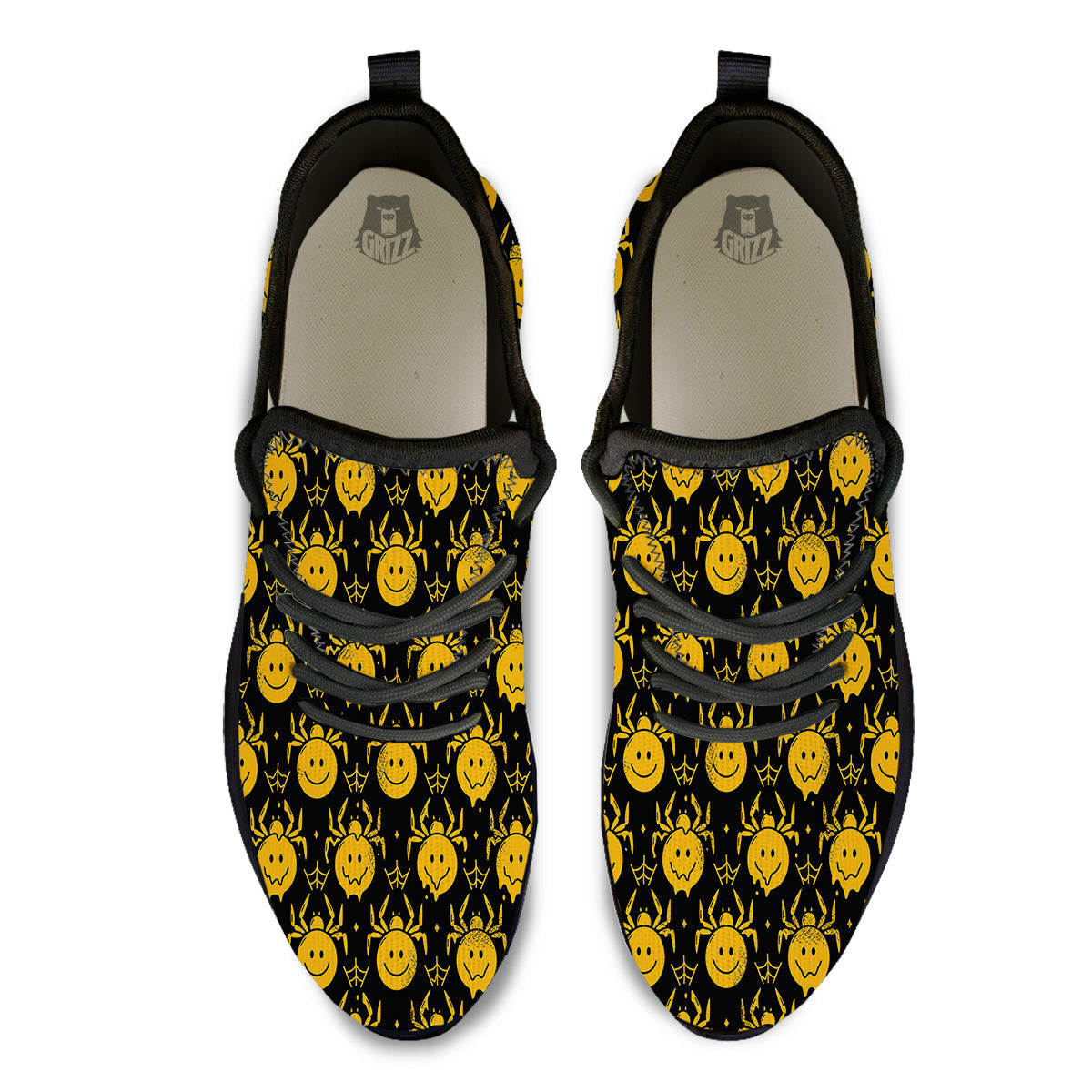 Yellow Spider Psychedelic Melt Print Pattern Black Athletic Shoes-grizzshop