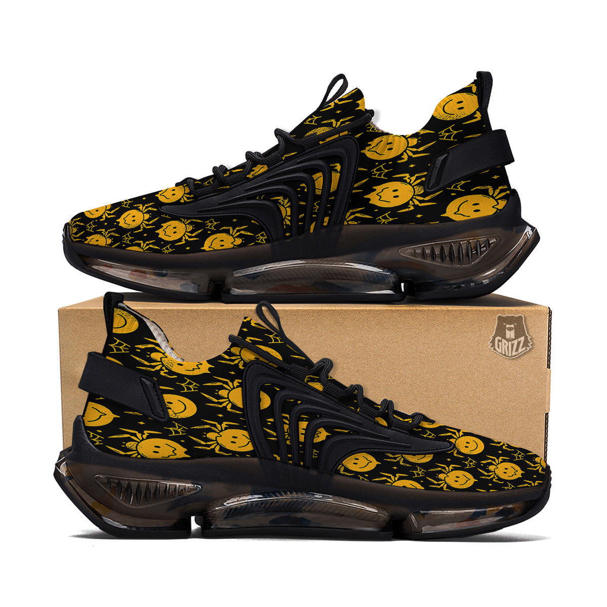 Yellow Spider Psychedelic Melt Print Pattern Black Gym Shoes-grizzshop